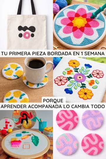 bordado floral con aguja magica. bolsos bordados, apoyavasos bordados